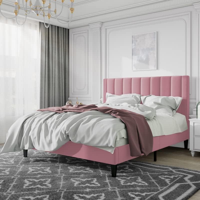Luxo Nation King-Size Upholstered Double Bed – No Storage, Ideal for Home, Bedroom, or Hotel (Pink)